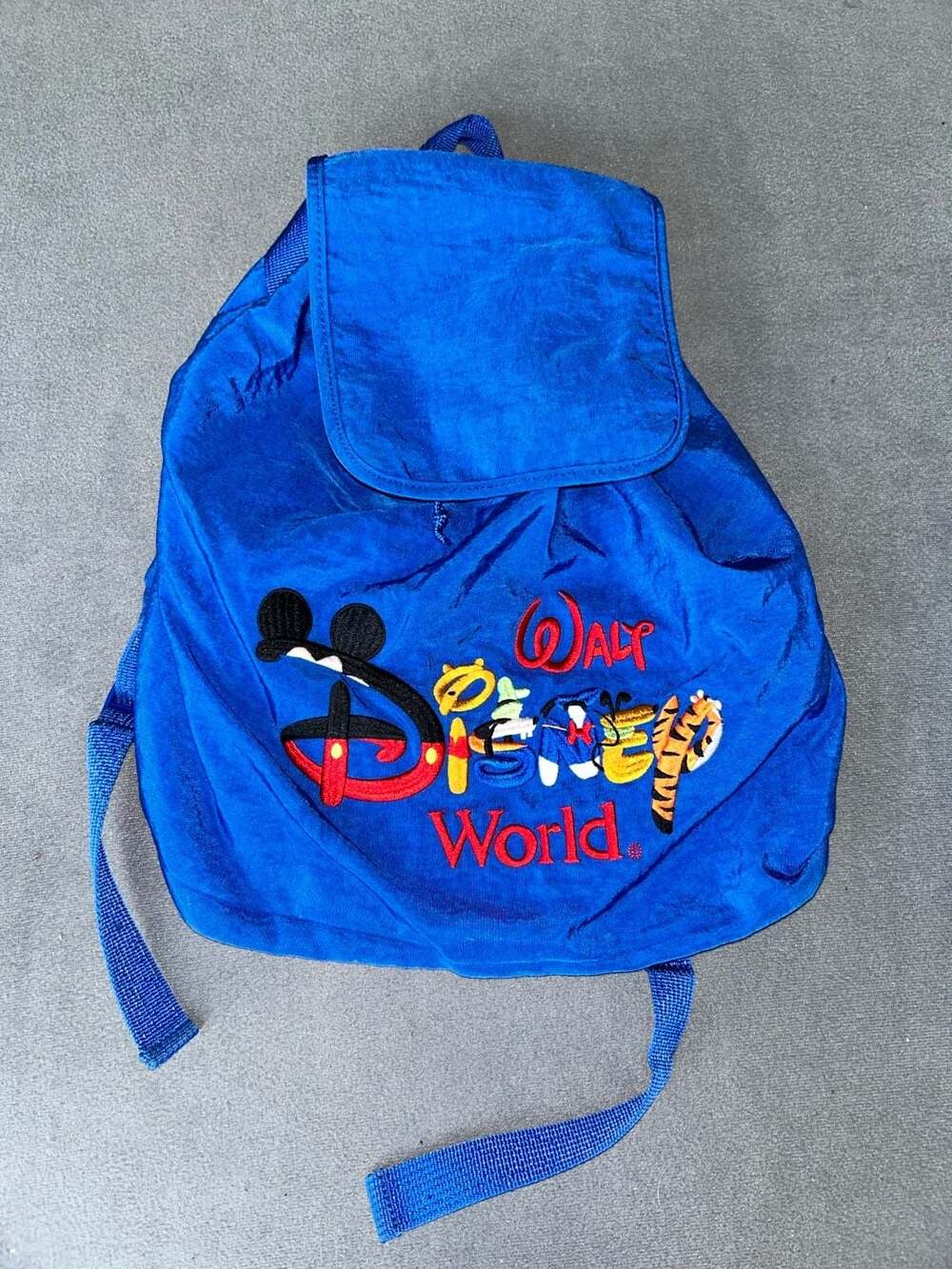 Walt Disney World Embroidered Blue Drawstring Backpack Tote Bag Z12